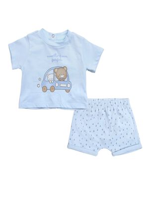 Boys Light Blue Printed T-Shirt with Short Pants